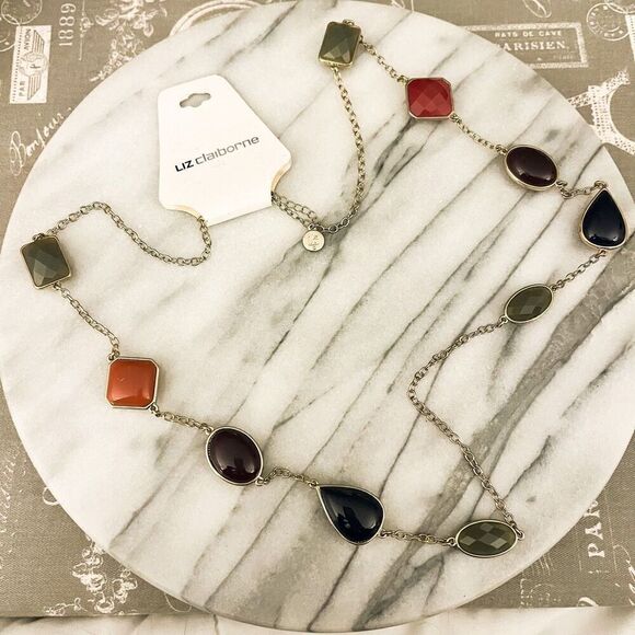 Liz Claiborne Necklace Multicolor Statement Long Classy Sophisticated - Picture 1 of 5